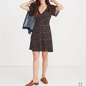 Madewell Navy Floral Mini Dress with Multicolor Print